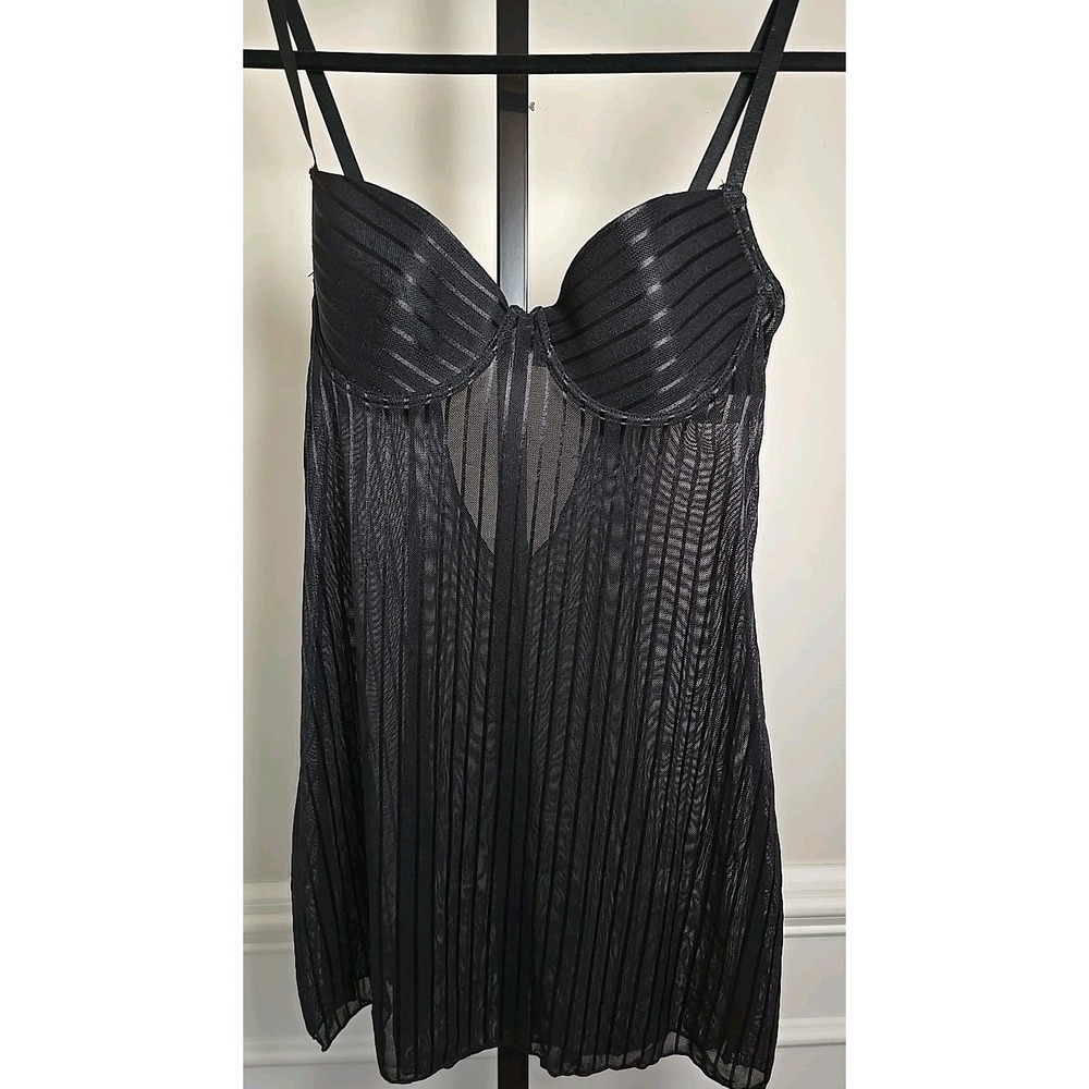 Rampage Intimates Womens L Black Sheer Lingerie Baby‎ Doll Nylon Chemise Support